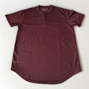 BYLT Henley Shirt Men's Size Medium S/S Drop Cut Premium Basics Maroon Casual